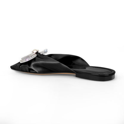 Flat Rhinestone Bow Sandals Crossdressing Slippers
