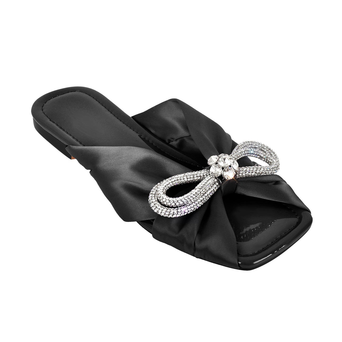 Flat Rhinestone Bow Sandals Crossdressing Slippers