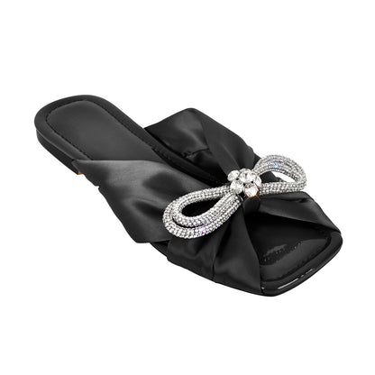 Flat Rhinestone Bow Sandals Crossdressing Slippers