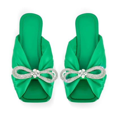Flat Rhinestone Bow Sandals Crossdressing Slippers