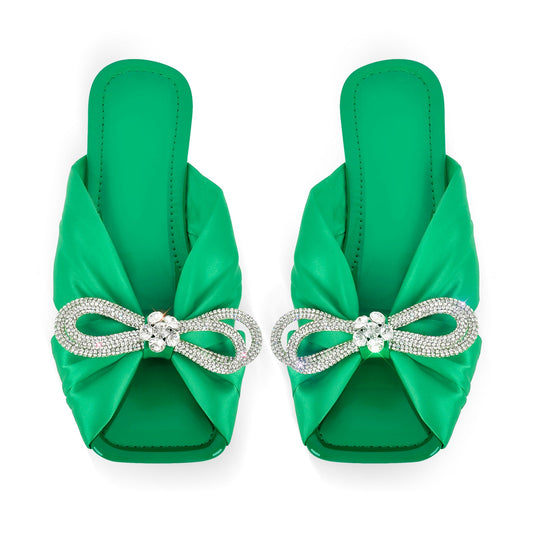 Flat Rhinestone Bow Sandals Crossdressing Slippers