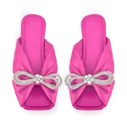 Flat Rhinestone Bow Sandals Crossdressing Slippers