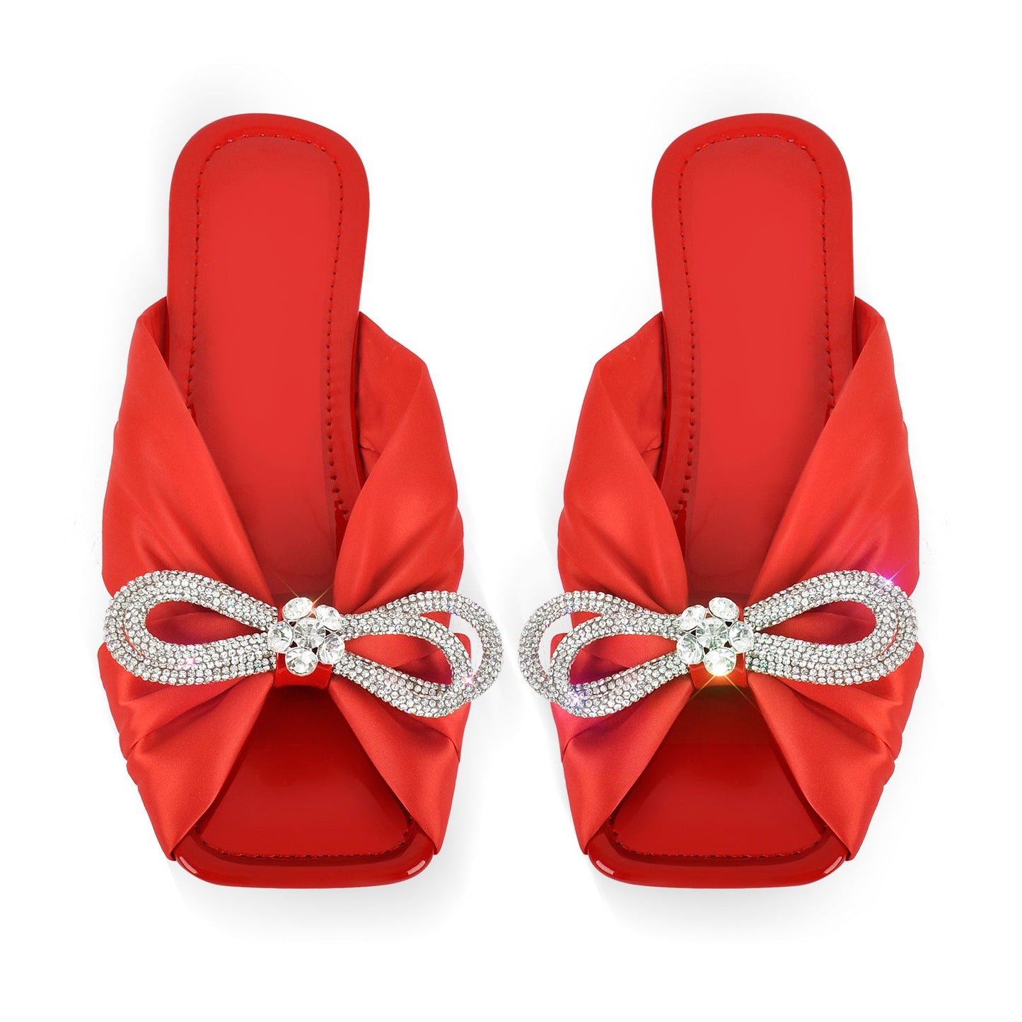 Flat Rhinestone Bow Sandals Crossdressing Slippers