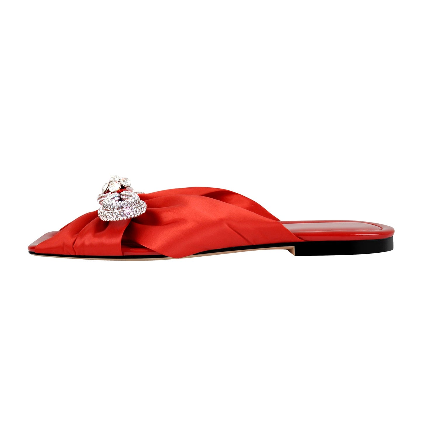 Flat Rhinestone Bow Sandals Crossdressing Slippers