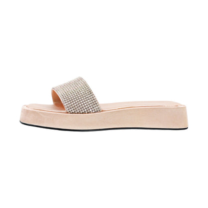 Rhinestone Slippers Open Toe Slide Flat Crossdressing Sandals