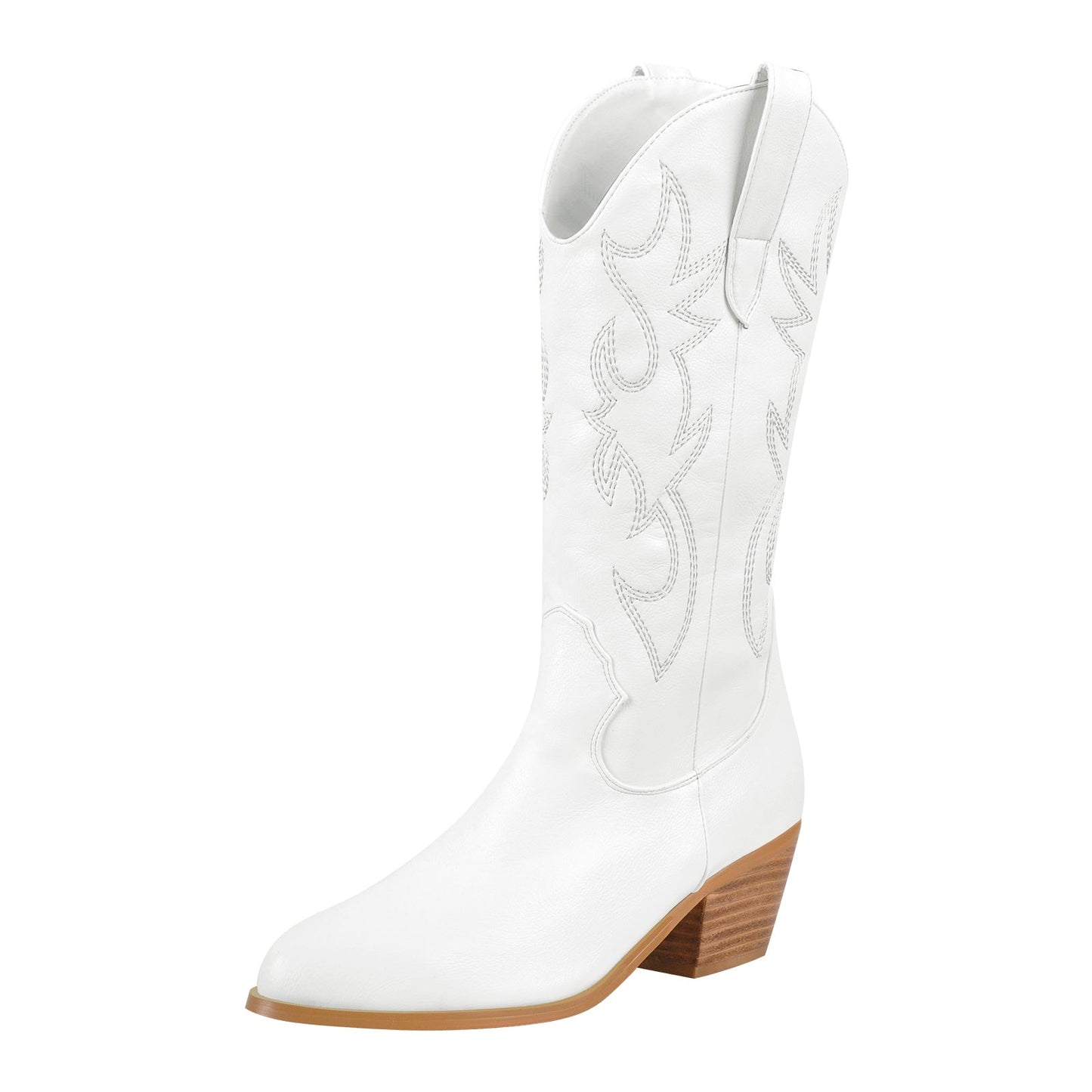 Mid-Calf Embroidered Pull On Western Crossdressing Boots
