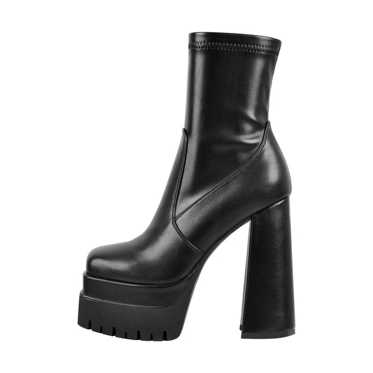 Double Platform Zipper Chunky Heel Crossdressing Ankle Boots