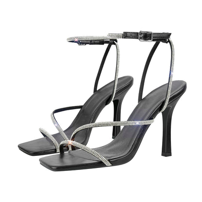 Ankle Rhinestone Strap High Heel Crossdressing Sandals
