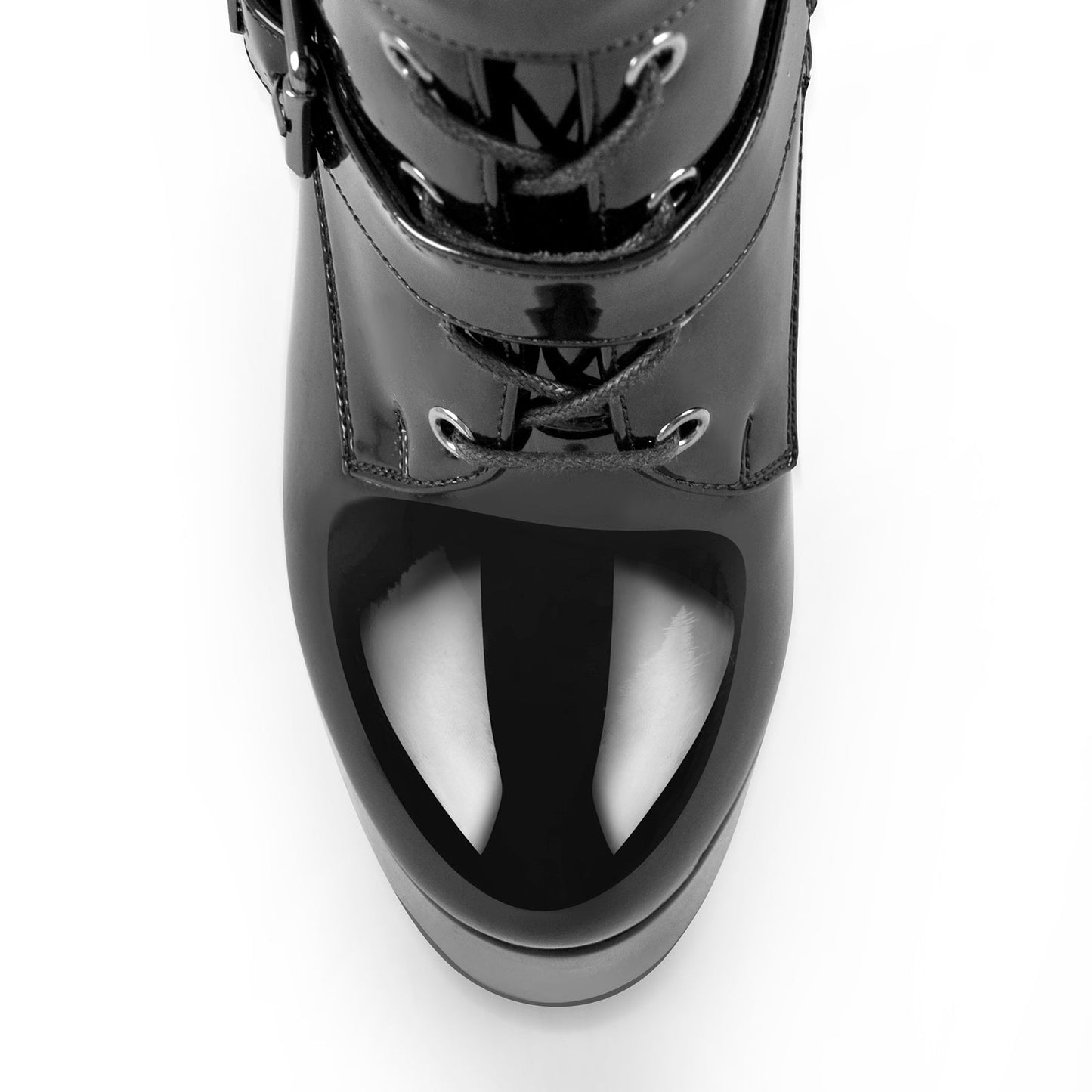 Black Patent Leather Platform Lace Up Knee High Crossdressing Boots