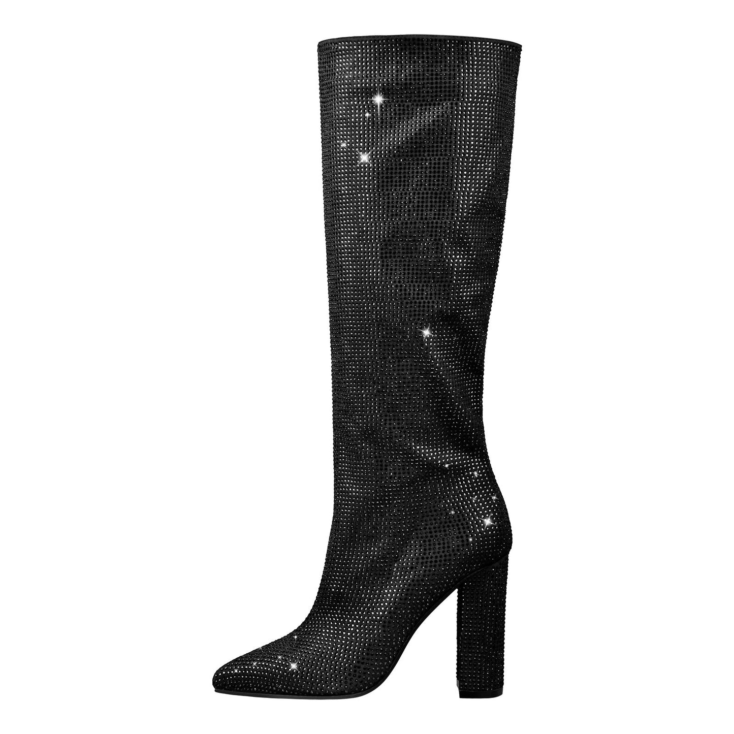 Pointed toe Chunky Heels Rhinestone Knee High Crossdressing Boots