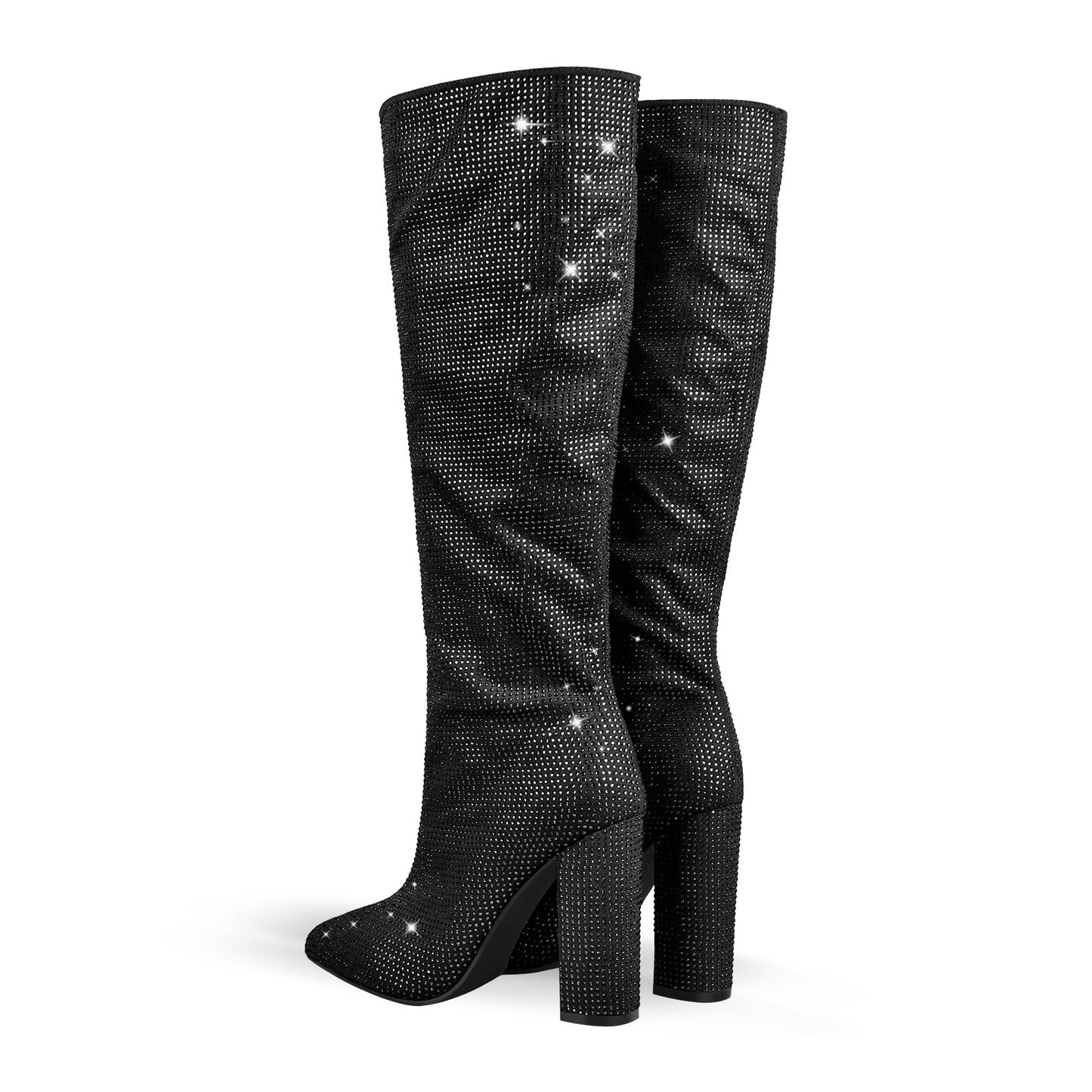 Pointed toe Chunky Heels Rhinestone Knee High Crossdressing Boots