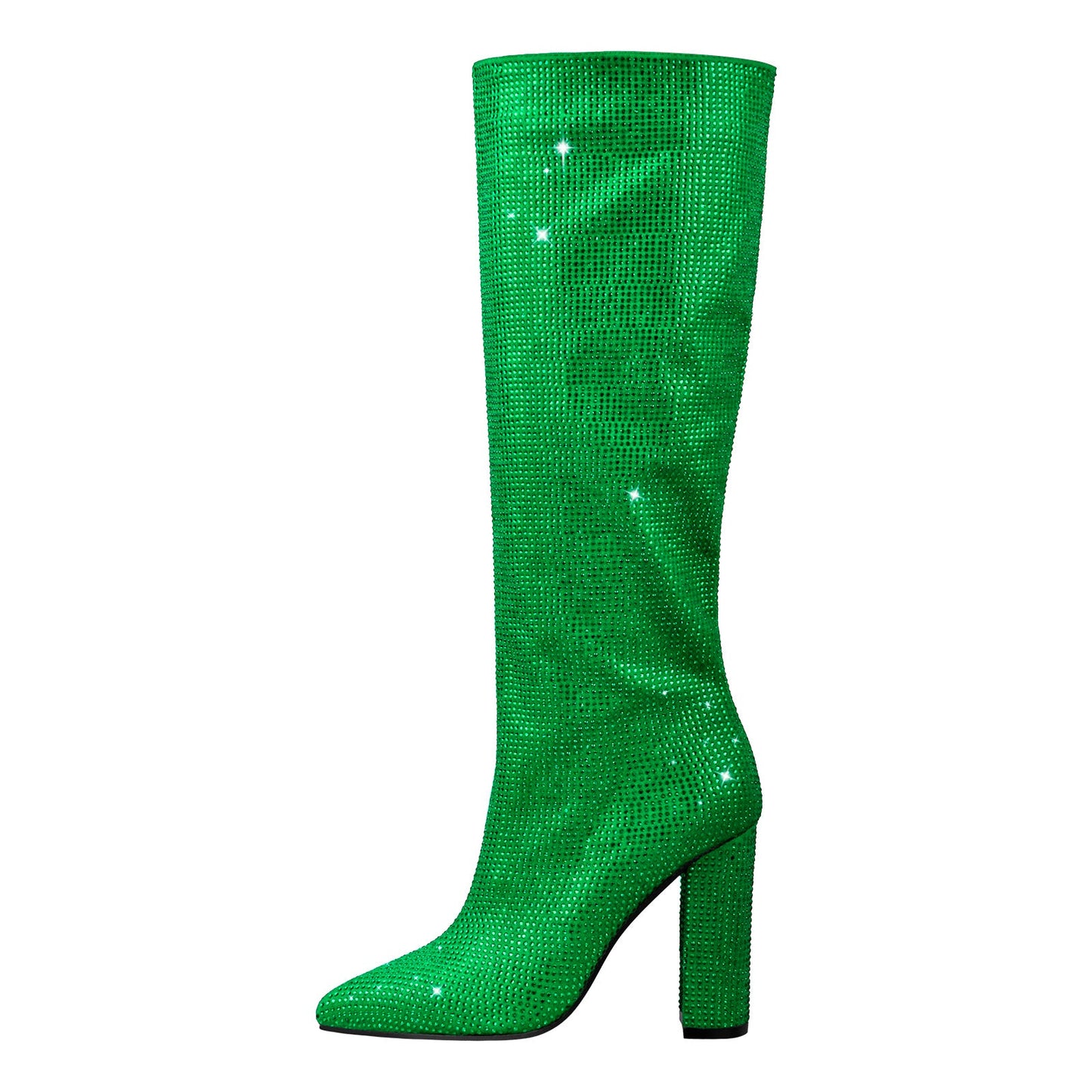 Pointed toe Chunky Heels Rhinestone Knee High Crossdressing Boots