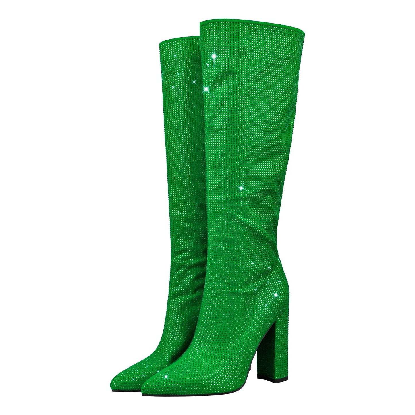Pointed toe Chunky Heels Rhinestone Knee High Crossdressing Boots