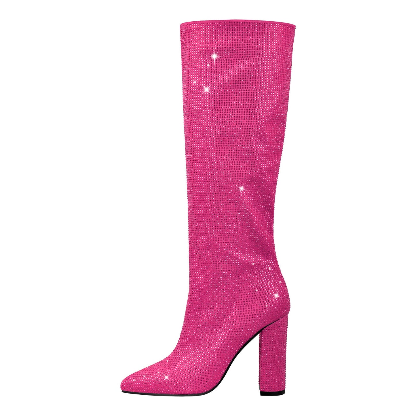 Pointed toe Chunky Heels Rhinestone Knee High Crossdressing Boots