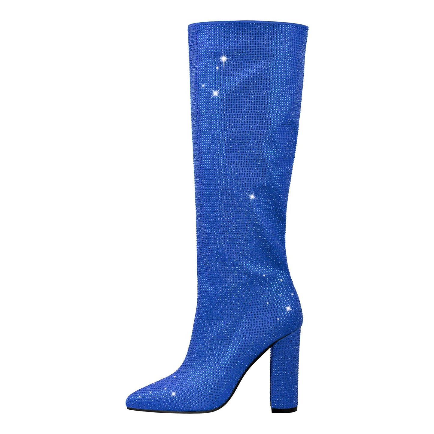 Pointed toe Chunky Heels Rhinestone Knee High Crossdressing Boots