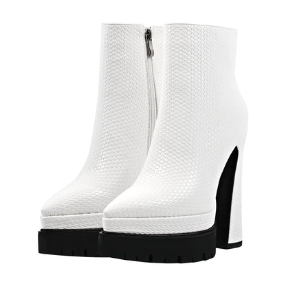 Double Platform Pointed Toe Zipper Crossdressing Ankle Boots