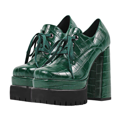 Double Platform Leather Patterned Lace Up Crossdressing Pumps