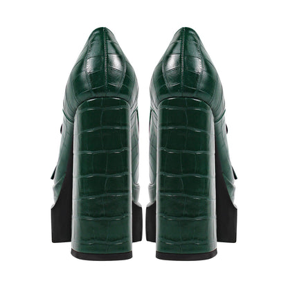 Double Platform Leather Patterned Lace Up Crossdressing Pumps
