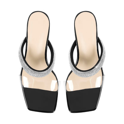 Clear Mid Block Heels Sliders Diamante Crossdressing Sandals