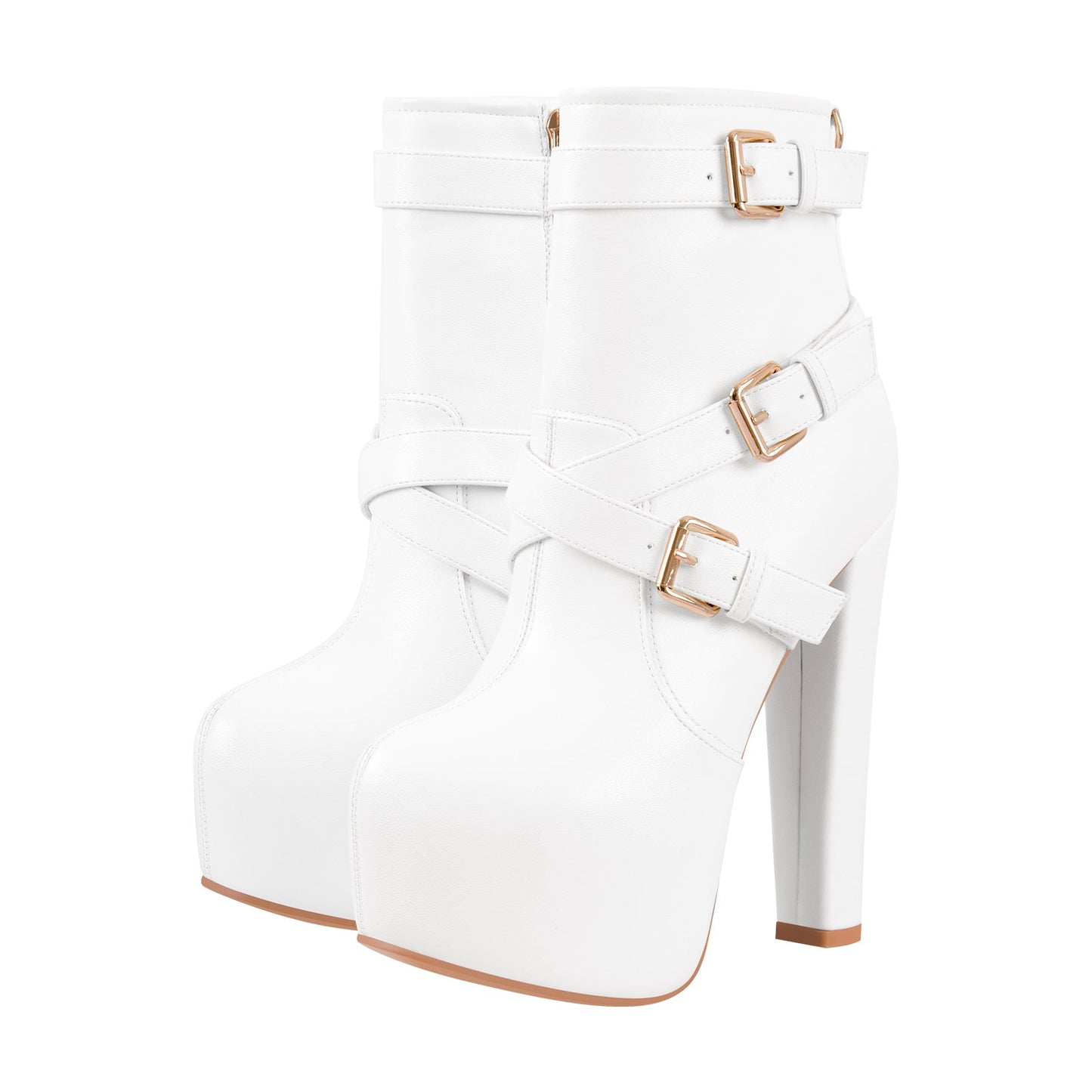 Round Toe Platform Chunky Buckle Zipper Crossdressing Ankle Boots