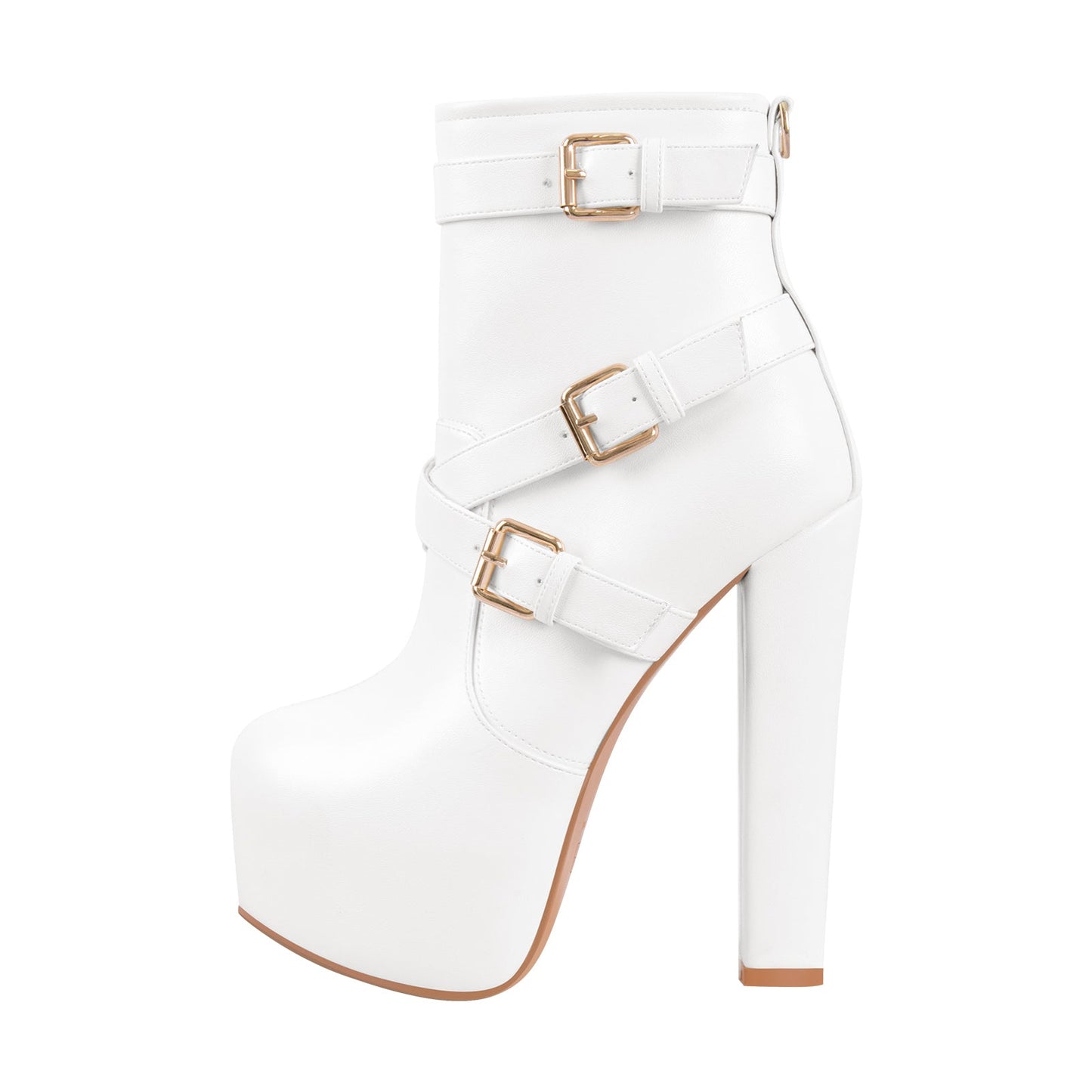 Round Toe Platform Chunky Buckle Zipper Crossdressing Ankle Boots
