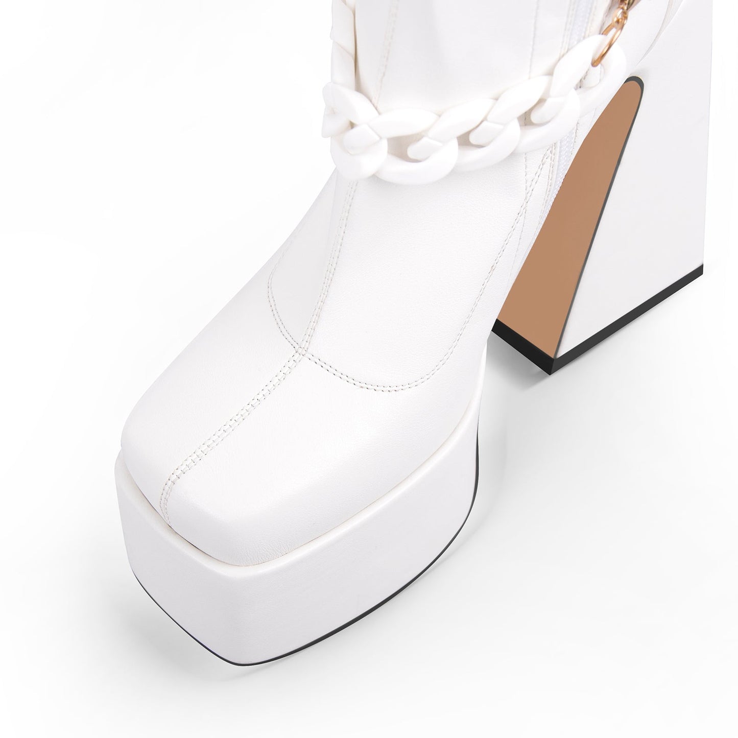 Square Toe Metal Chain Chunky Thigh Crossdressing Boots