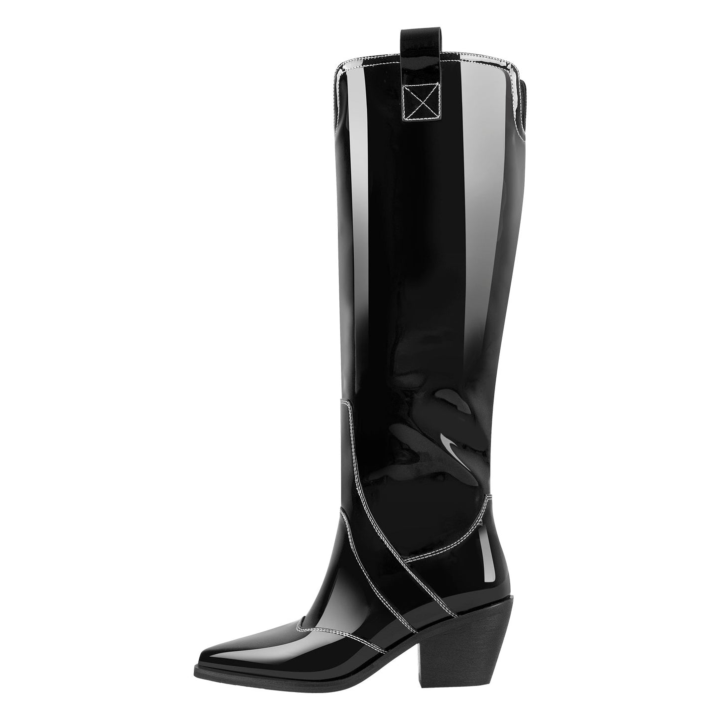 Pointed Toe Patent Pull On Cowboy Crossdressing Boots