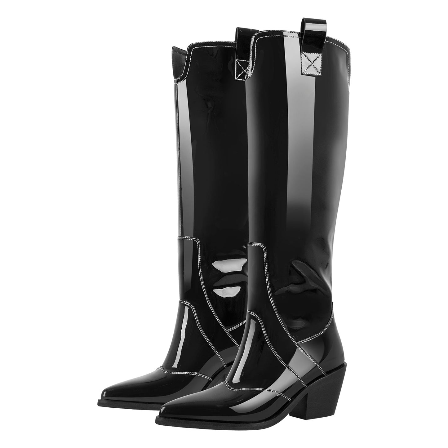 Pointed Toe Patent Pull On Cowboy Crossdressing Boots