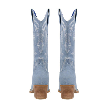 Embroidery Mid-Calf Cowboy Boots