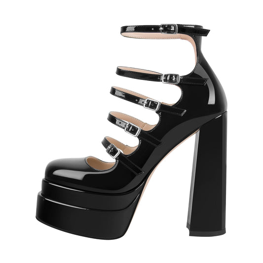 Double Platform Square Toe Chunky Crossdressing Heel Pumps