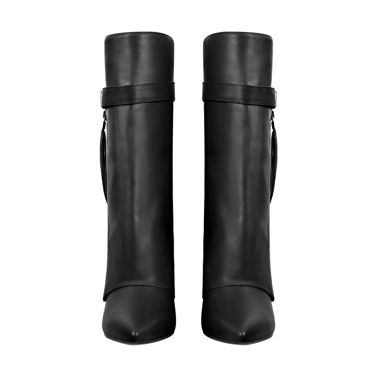 Pointed Toe Side Tassel Zipper Fold Over Crossdressing Boots