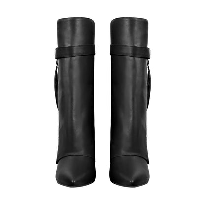 Pointed Toe Side Tassel Zipper Fold Over Crossdressing Boots