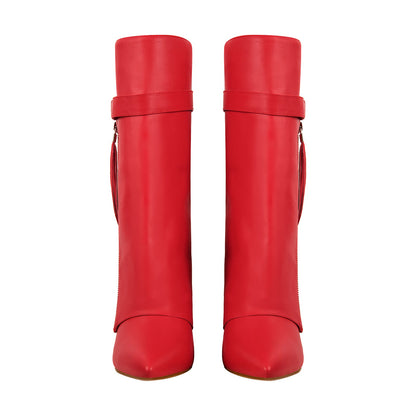 Pointed Toe Side Tassel Zipper Fold Over Crossdressing Boots