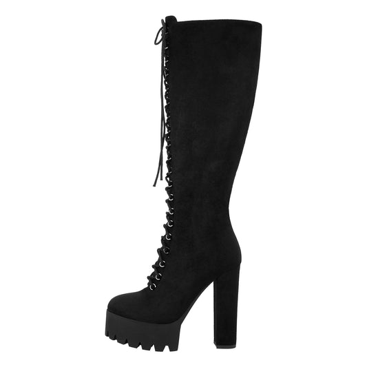 Platform Chunky Heels Lace up Knee High Crossdressing Boots