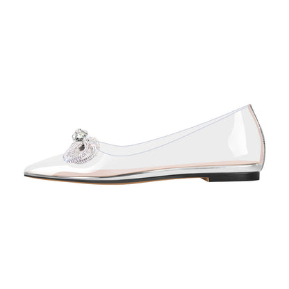 Rhinestones Bow Pointed Toe Clear Crossdressing Flats