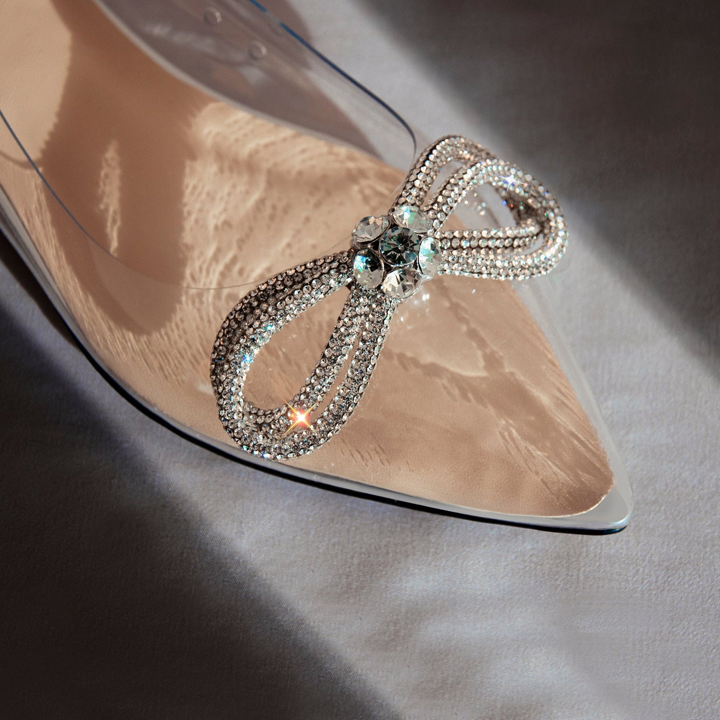Rhinestones Bow Pointed Toe Clear Crossdressing Flats
