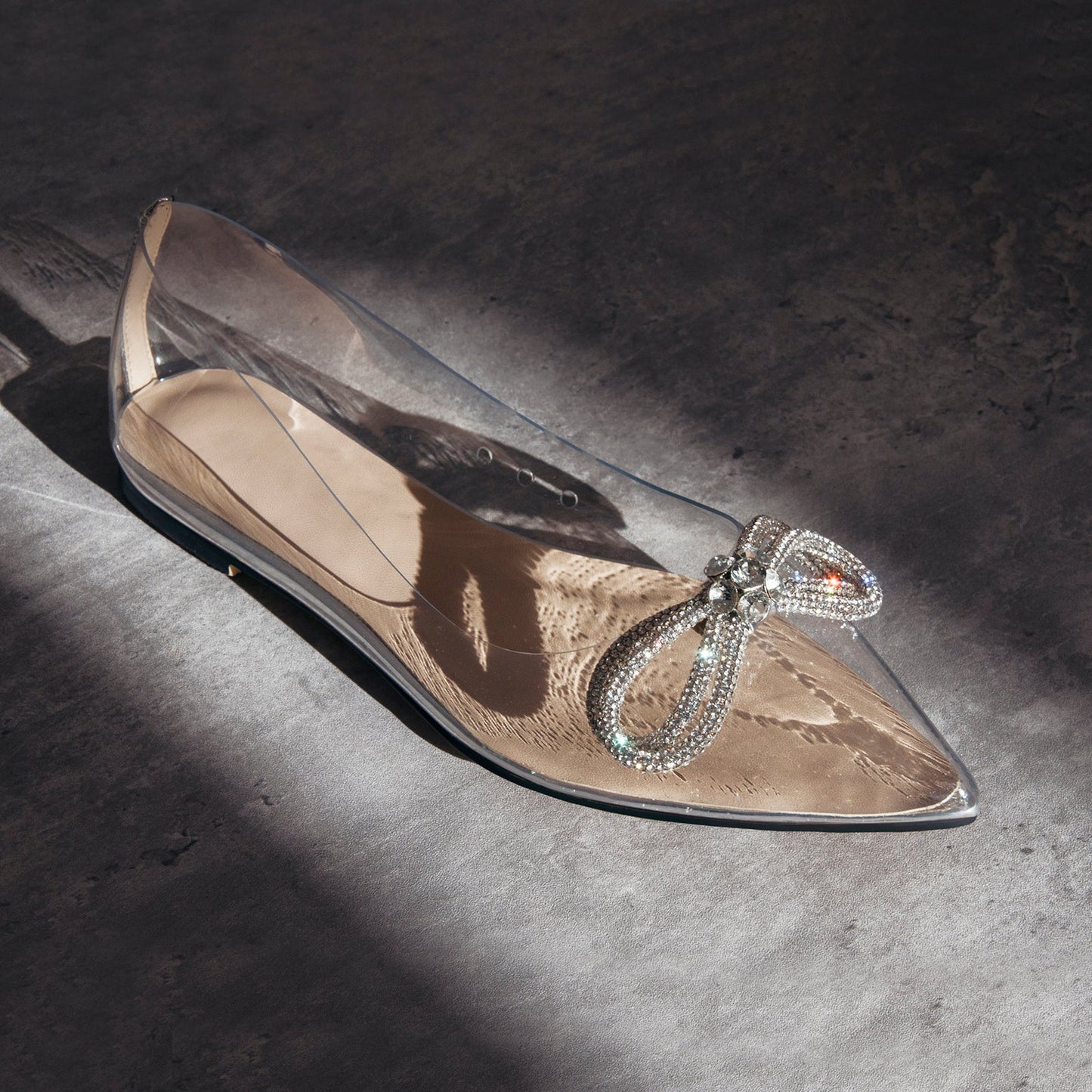 Rhinestones Bow Pointed Toe Clear Crossdressing Flats