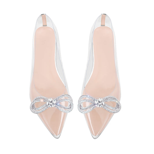 Rhinestones Bow Pointed Toe Clear Crossdressing Flats