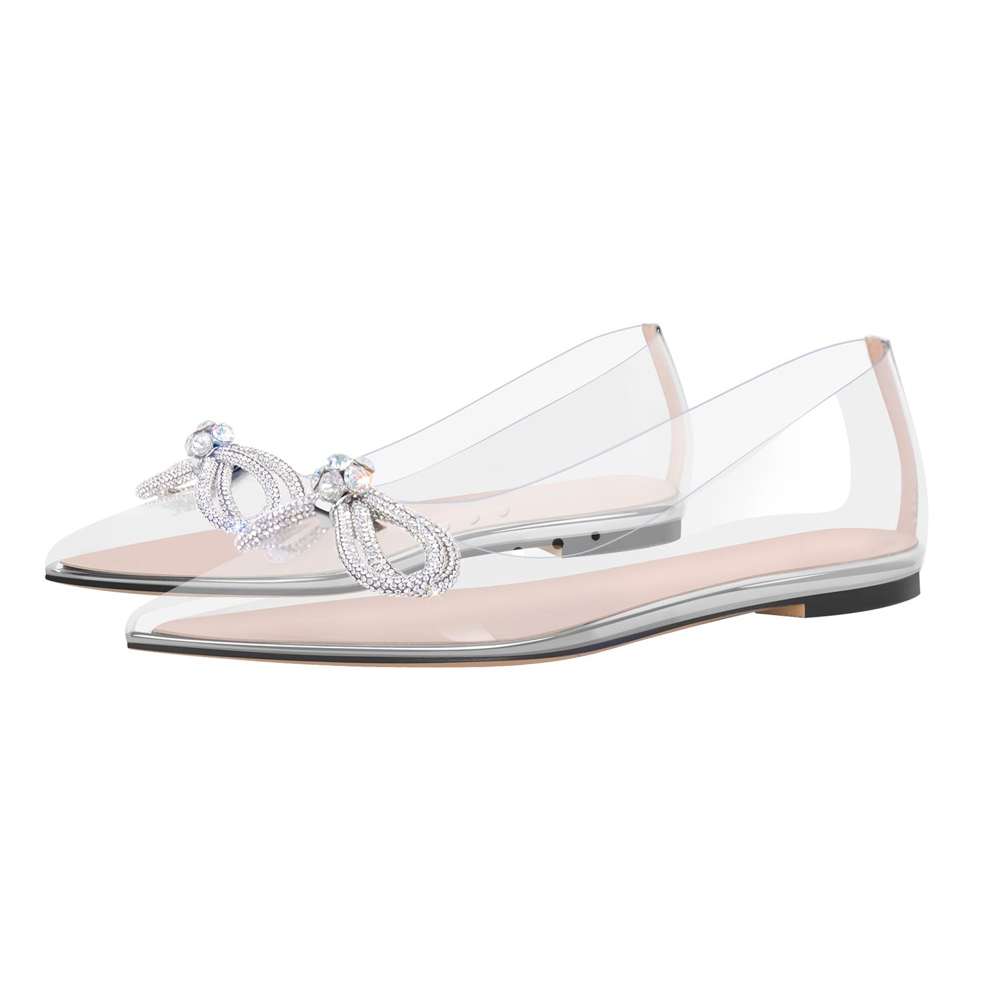 Rhinestones Bow Pointed Toe Clear Crossdressing Flats