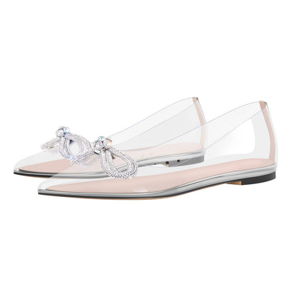 Rhinestones Bow Pointed Toe Clear Crossdressing Flats
