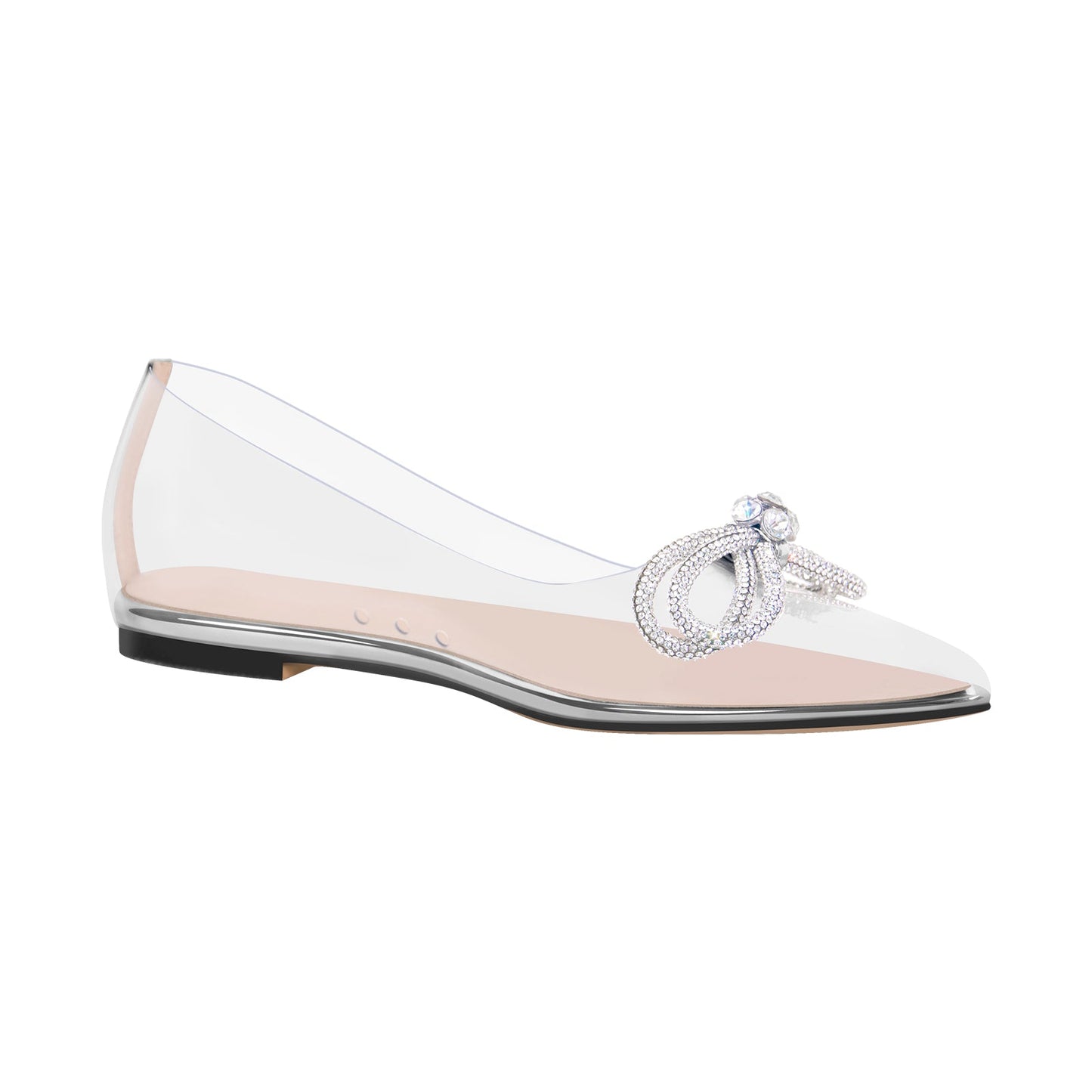 Rhinestones Bow Pointed Toe Clear Crossdressing Flats
