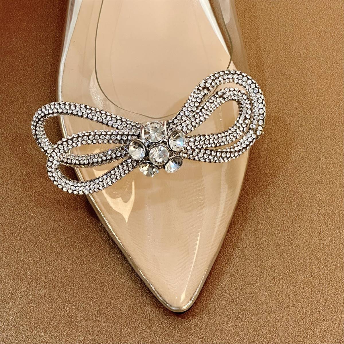 Rhinestones Bow Pointed Toe Clear Crossdressing Flats