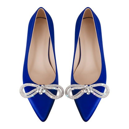 Rhinestones Bow Pointed Toe Crossdressing Flats