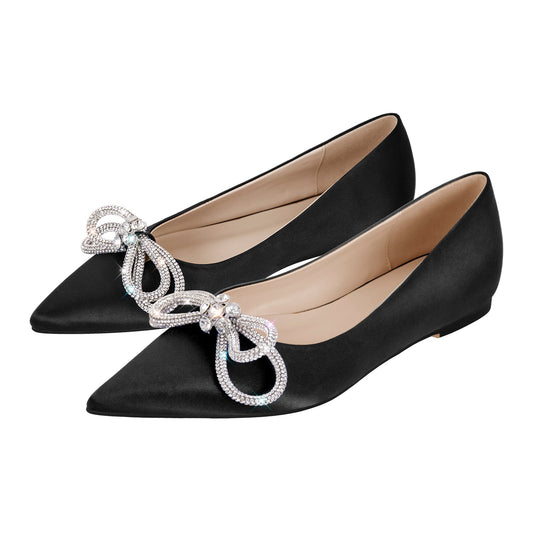 Rhinestones Bow Pointed Toe Crossdressing Flats
