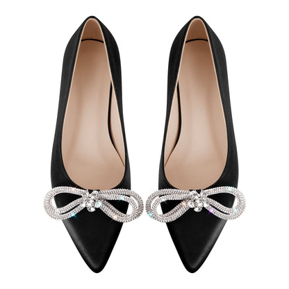 Rhinestones Bow Pointed Toe Crossdressing Flats