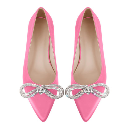 Rhinestones Bow Pointed Toe Crossdressing Flats
