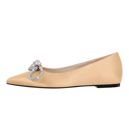 Rhinestones Bow Pointed Toe Crossdressing Flats