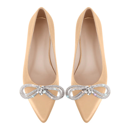 Rhinestones Bow Pointed Toe Crossdressing Flats