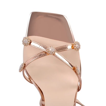 Ankle Strap Lace up Rhinestone Crossdressing Sandals