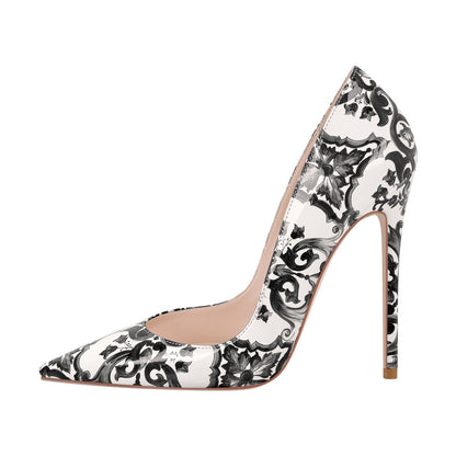 Blue and White Pattern Pointed Toe Crossdressing Pumps